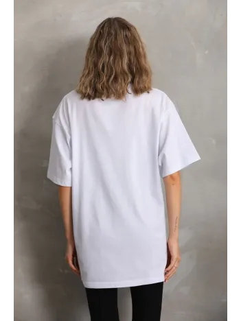 Unisex Taş Desenli Oversize T-Shirt - Beyaz Unisex Taş Desenli Oversize T-Shirt - Beyaz
