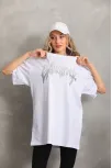 Unisex Taş Desenli Oversize T-shirt - Beyaz