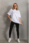 Unisex Taş Desenli Oversize T-shirt - Beyaz