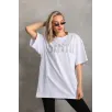Unisex Taş Desenli Oversize T-Shirt - Beyaz