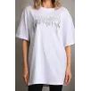 Unisex Taş Desenli Oversize T-Shirt - Beyaz