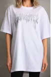 Unisex Taş Desenli Oversize T-shirt - Beyaz