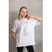 Unisex Taş Desenli Oversize T-Shirt - Beyaz