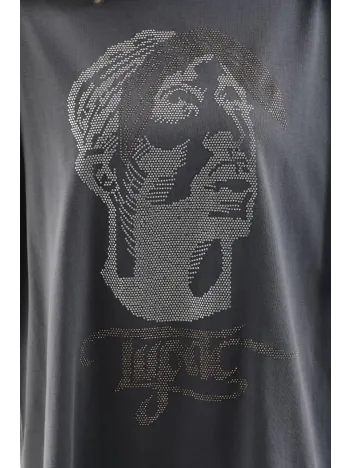 Unisex Taş Desenli Oversize T-Shirt - Füme Unisex Taş Desenli Oversize T-Shirt - Füme