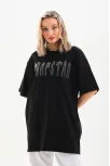 Unisex Taş Desenli Oversize T-shirt - Siyah