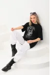 Unisex Taş Desenli Oversize T-shirt - Siyah