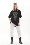 Unisex Taş Desenli Oversize T-shirt - Siyah