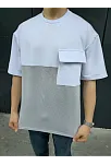 Unisex Torba Cep Detaylı Parçalı T-shirt - Gri