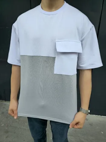 Unisex Torba Cep Detaylı Parçalı T-Shirt - Gri Unisex Torba Cep Detaylı Parçalı T-Shirt - Gri