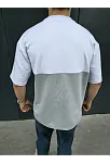 Unisex Torba Cep Detaylı Parçalı T-shirt - Gri