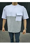 Unisex Torba Cep Detaylı Parçalı T-shirt - Gri