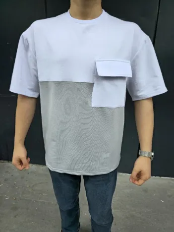 Unisex Torba Cep Detaylı Parçalı T-Shirt - Gri Unisex Torba Cep Detaylı Parçalı T-Shirt - Gri