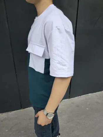 Unisex Torba Cep Detaylı Parçalı T-Shirt - Lacivert Unisex Torba Cep Detaylı Parçalı T-Shirt - Lacivert