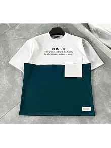 Unisex Torba Cep Detaylı  Parçalı T-shirt - Lacivert