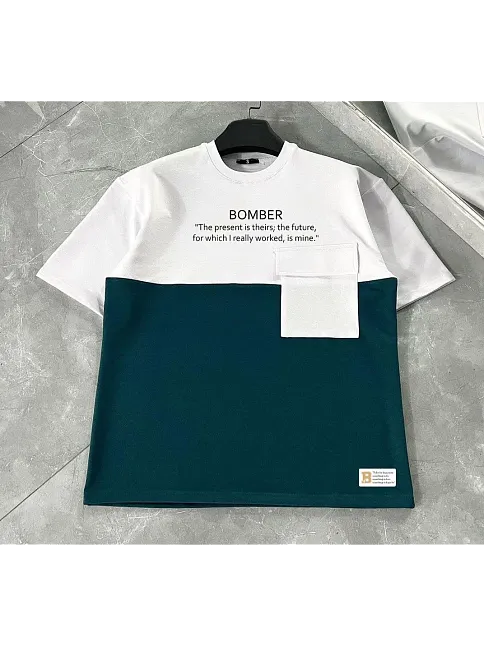 Unisex Torba Cep Detaylı  Parçalı T-shirt - Lacivert