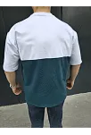 Unisex Torba Cep Detaylı Parçalı T-shirt - Lacivert