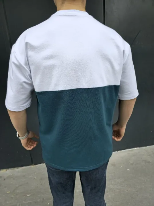 Unisex Torba Cep Detaylı Parçalı T-Shirt - Lacivert Unisex Torba Cep Detaylı Parçalı T-Shirt - Lacivert