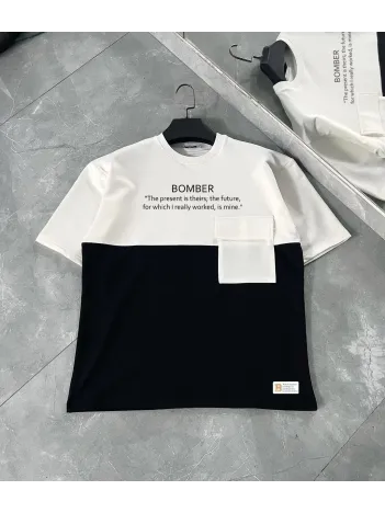 Unisex Torba Cep Detaylı  Parçalı T-Shirt - Siyah Unisex Torba Cep Detaylı  Parçalı T-Shirt - Siyah