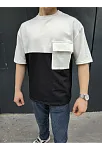 Unisex Torba Cep Detaylı Parçalı T-shirt - Siyah