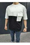 Unisex Torba Cep Detaylı Parçalı T-shirt - Siyah