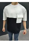 Unisex Torba Cep Detaylı Parçalı T-shirt - Siyah