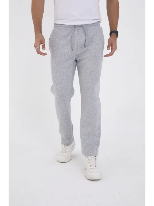 Erkek Üç İplik Basic Eşofman Boru Paça İpli Pantolon - Gri