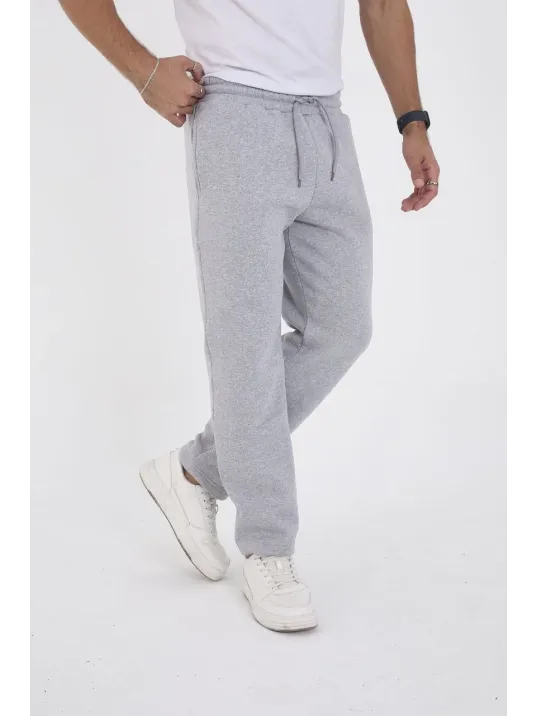 Erkek Üç İplik Basic Eşofman Boru Paça İpli Pantolon - Gri