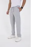 Erkek Üç İplik Basic Eşofman Boru Paça İpli Pantolon - Gri