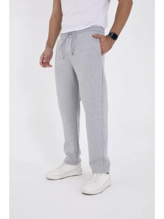 Erkek Üç İplik Basic Eşofman Boru Paça İpli Pantolon - Gri