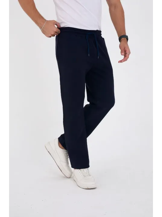 Erkek Üç İplik Basic Eşofman Boru Paça İpli Pantolon - Lacivert