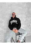 Unisex Üç İplik Kapüşonlu Baskılı Sweatshirt - Siyah