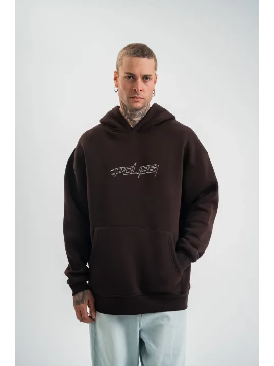 Unisex Üç İplik Kapşonlu Nakışlı Sweatshirt - Kahve