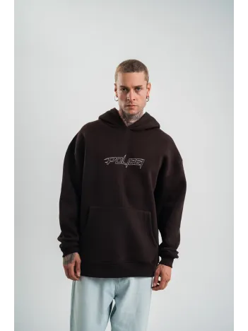 Unisex Üç İplik Kapşonlu Nakışlı SweatShirt - Kahve Unisex Üç İplik Kapşonlu Nakışlı SweatShirt - Kahve