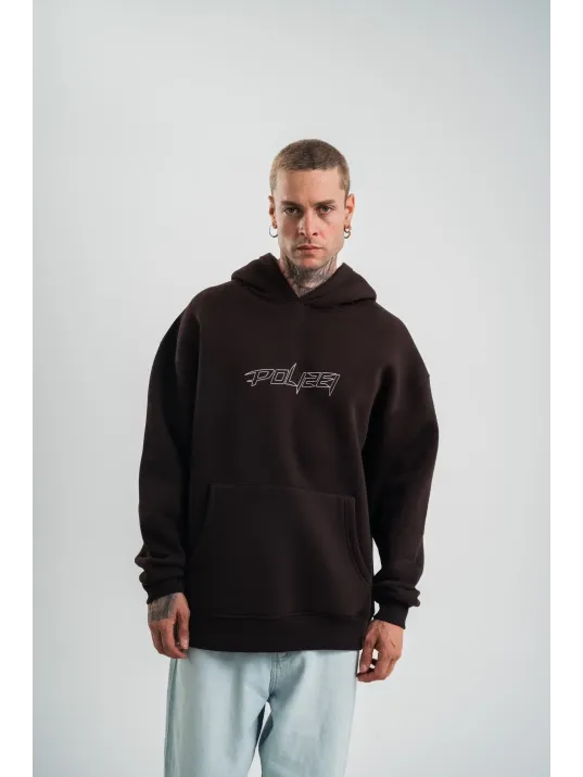 Unisex Üç İplik Kapşonlu Nakışlı SweatShirt - Kahve Unisex Üç İplik Kapşonlu Nakışlı SweatShirt - Kahve