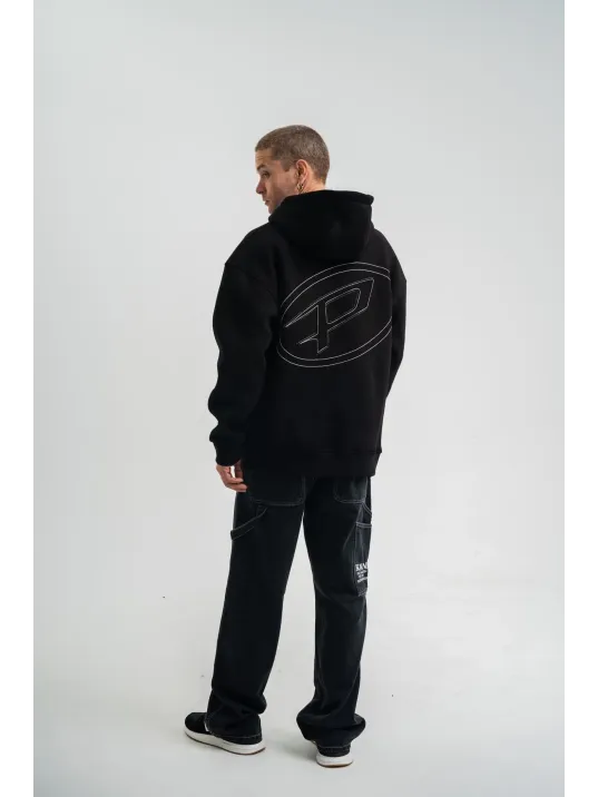 Unisex Üç İplik Kapşonlu Nakışlı Sweatshirt - Siyah Unisex Üç İplik Kapşonlu Nakışlı Sweatshirt - Siyah