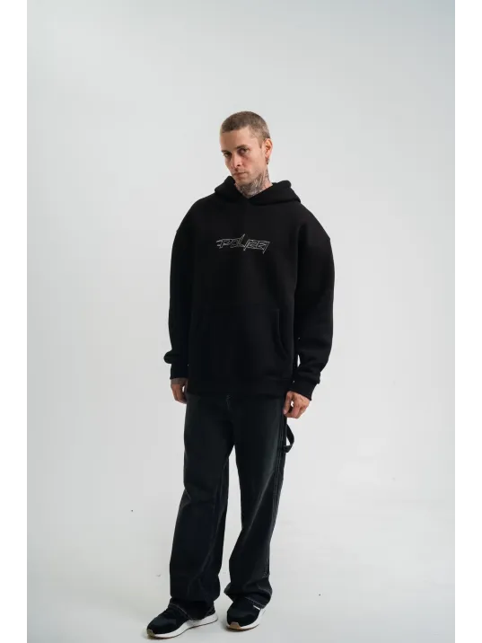 Unisex Üç İplik Kapşonlu Nakışlı Sweatshirt - Siyah Unisex Üç İplik Kapşonlu Nakışlı Sweatshirt - Siyah