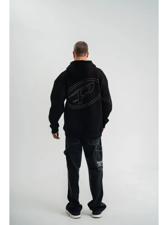 Unisex Üç İplik Kapşonlu Nakışlı Sweatshirt - Siyah Unisex Üç İplik Kapşonlu Nakışlı Sweatshirt - Siyah