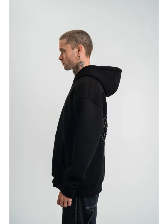 Unisex Üç İplik Kapşonlu Nakışlı Sweatshirt - Siyah Unisex Üç İplik Kapşonlu Nakışlı Sweatshirt - Siyah