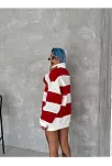 Unisex Üç İplik Parçalı Yakalı Sweatshirt - Kırmızı