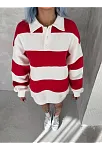 Unisex Üç İplik Parçalı Yakalı Sweatshirt - Kırmızı