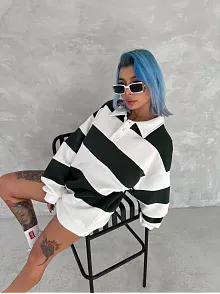 Unisex Üç İplik Parçalı Yakalı Sweatshirt - Yeşil