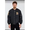 Erkek Siyah Bomber Kolej Mont – B Harfi ve Kemik Baskılı, Su İtici Kumaş, Kapitone Astarlı Fermuarlı Ceket - Siyah Erkek Siyah Bomber Kolej Mont – B Harfi ve Kemik Baskılı, Su İtici Kumaş, Kapitone Astarlı Fermuarlı Ceket - Siyah