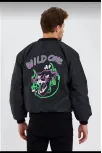 Wild One Baskılı Erkek Bomber Mont – Panter Desenli, Fermuarlı, Kapitone Astarlı Ceket - Siyah