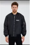 Erkek Siyah Bomber Mont – Polızeı Yazılı, Fermuarlı Cepli, Kapitone Astarlı, Su İtici Kumaş Şık Günlük Ceket- Siyah