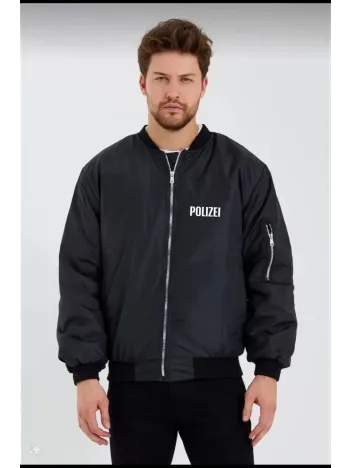 Erkek Siyah Bomber Mont – POLIZEI Yazılı, Fermuarlı Cepli, Kapitone Astarlı, Su İtici Kumaş Şık Günlük Ceket- Siyah Erkek Siyah Bomber Mont – POLIZEI Yazılı, Fermuarlı Cepli, Kapitone Astarlı, Su İtici Kumaş Şık Günlük Ceket- Siyah