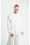 Unisex Uzun Kol Bisiklet Yaka Yıkamalı Sweatshirt - Beyaz