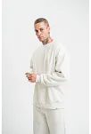 Unisex Uzun Kol Bisiklet Yaka Yıkamalı Sweatshirt - Beyaz
