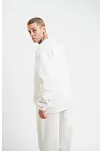 Unisex Uzun Kol Bisiklet Yaka Yıkamalı Sweatshirt - Beyaz