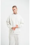 Unisex Uzun Kol Bisiklet Yaka Yıkamalı Sweatshirt - Beyaz