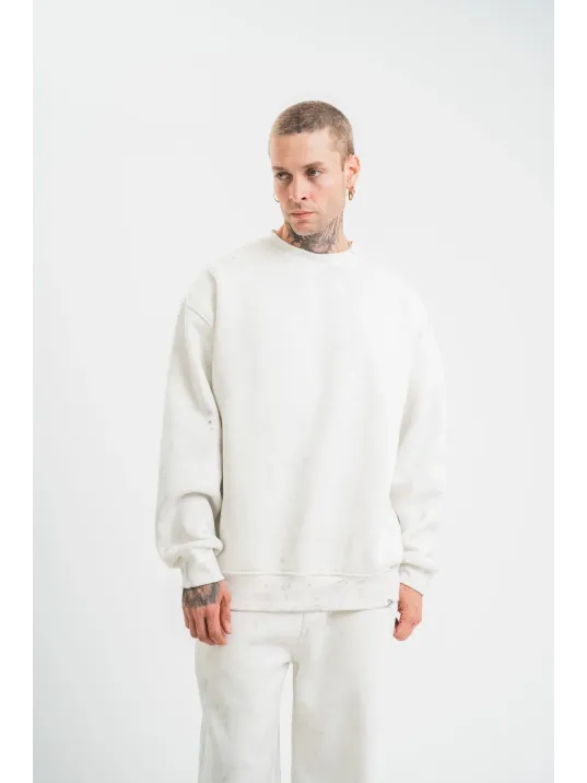 Unisex Uzun Kol Bisiklet Yaka Yıkamalı SweatShirt - Beyaz Unisex Uzun Kol Bisiklet Yaka Yıkamalı SweatShirt - Beyaz